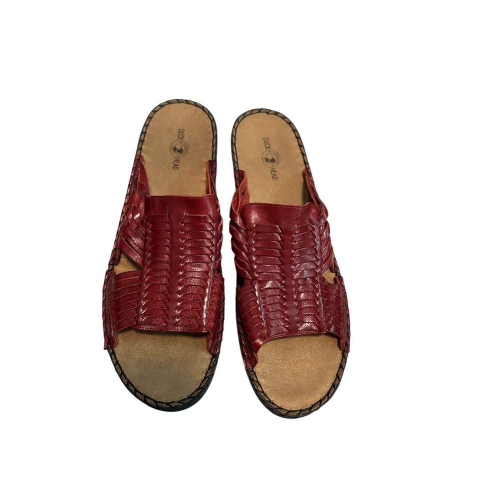 Duck Head Red Leather Woven Slide Sandals Casual Comfort Womens Shoes